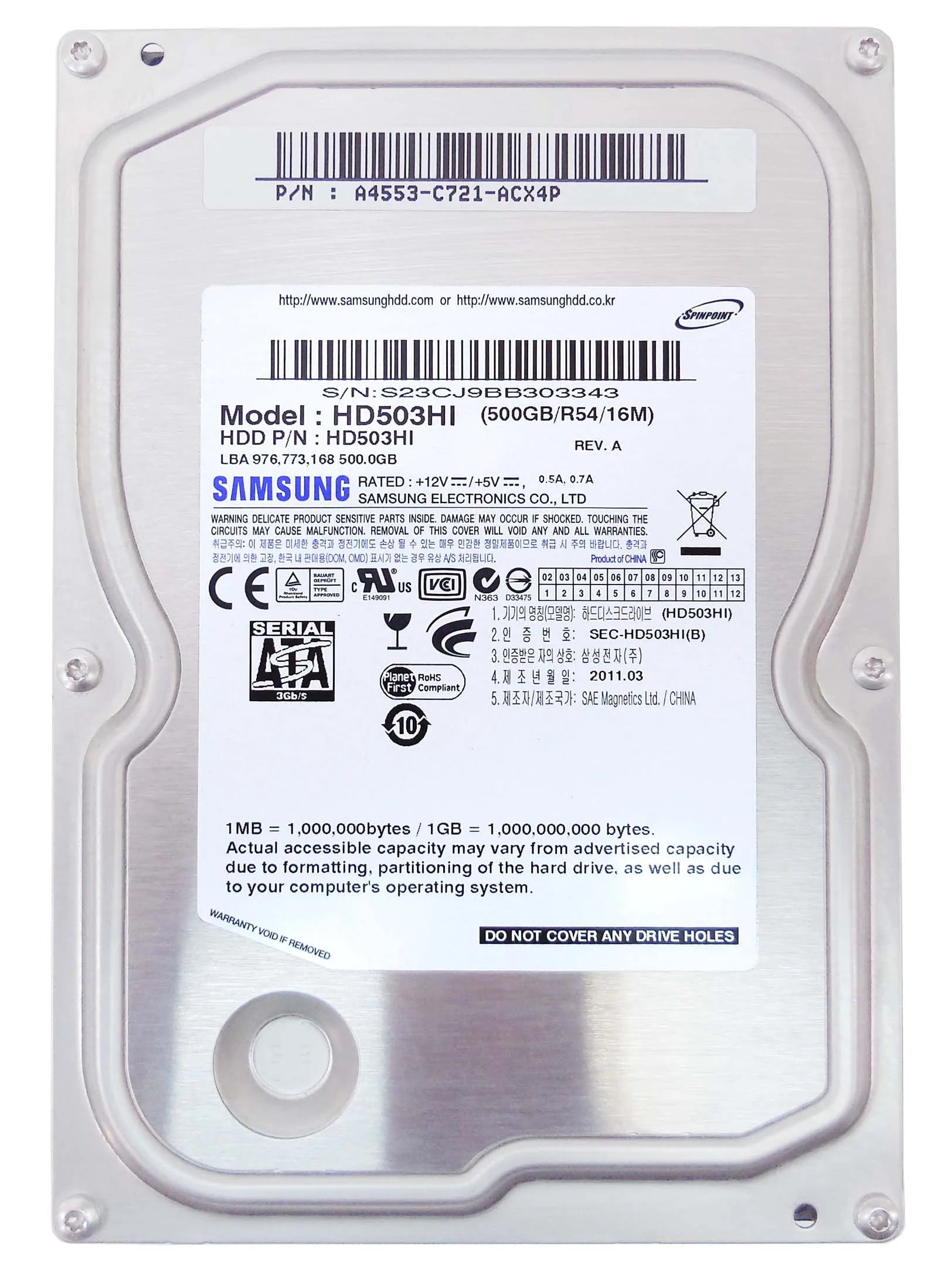 DISCO RIGIDO 500GB SAMSUNG SATA 3.5¨ HD503HI	