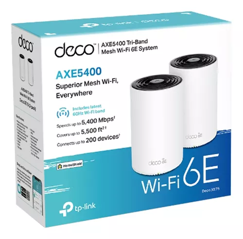 ROUTER MESH TP-LINK DECO XE75 PACK X 2 AXE5400 WIFI6E  TRIBAND 2.4GHZ/5GHZ/6GHZ	
