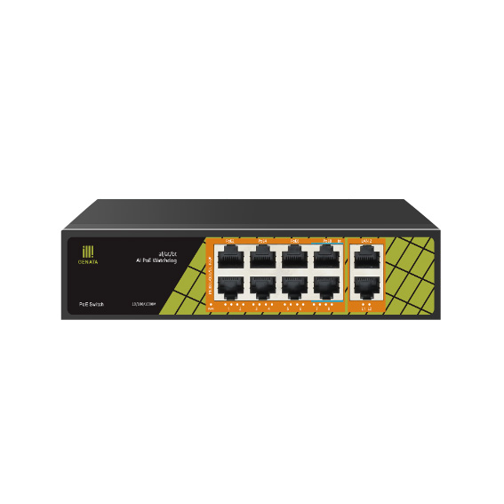 SWITCH GENATA GNT-P1012G7 | 10 PUERTOS | 8 POE | GIGALAN | WatchDog | 2 puertos son HI-PoE | POE extendido 130m