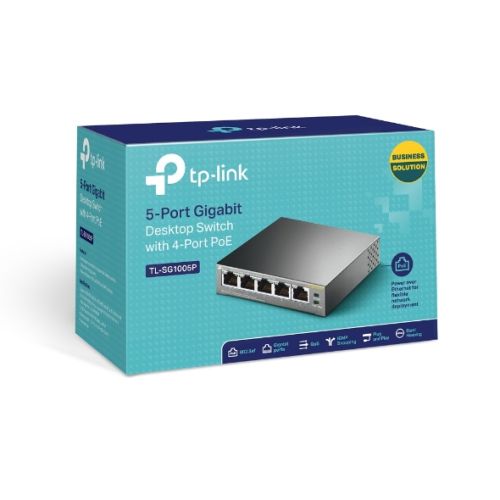 SWITCH TP-LINK SG1005P | 5 Puertos | POE 4 Puertos 56W Total