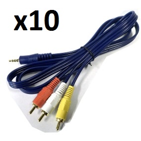 CABLE MINIPLUG 3.5 A 3RCA 1.5M Pack x 10 unidades