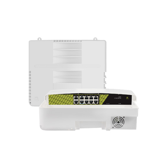 SWITCH GENATA GNT-P9828F6 | EXTERIOR | 10 PUERTOS | 8 POE | 100Mbps | WatchDog | 1 puerto es HI-PoE | POE extendido 130m
