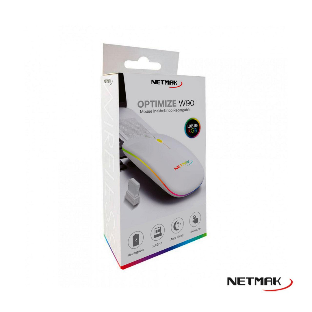 MOUSE NETMAK WS NM-W90 INALAMBRICO RETROILUMINADO BLANCO CON BATERIA RECARGABLE