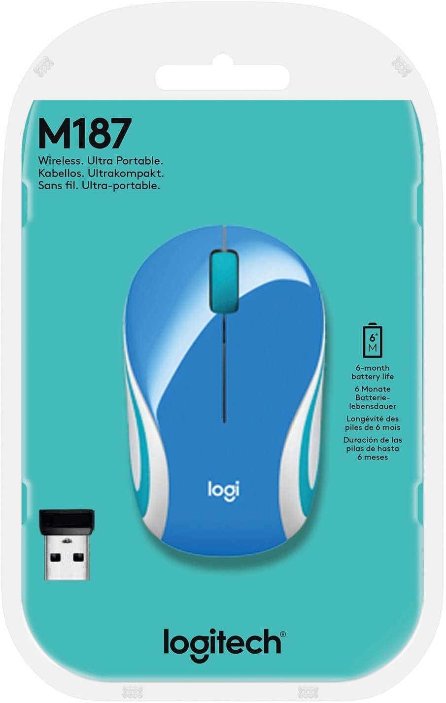 MOUSE LOGITECH MINI M187 BRIGHT TEAL Inalambrico WS