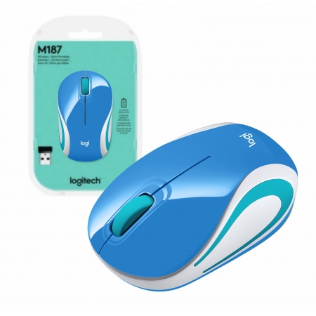 MOUSE LOGITECH MINI M187 AZUL Inalambrico WS