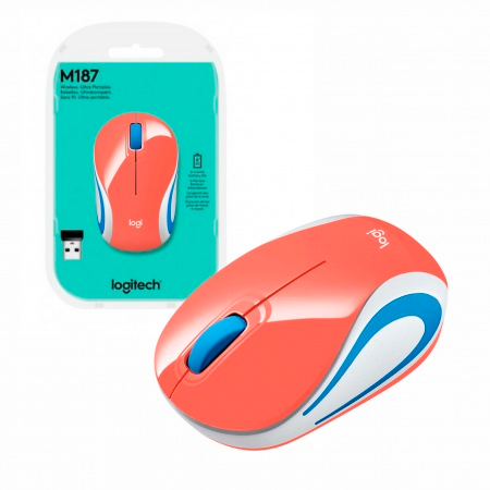 MOUSE LOGITECH MINI M187 CORAL Inalambrico WS