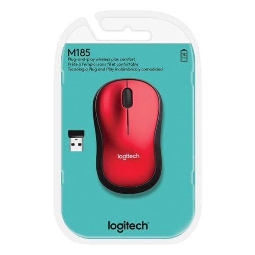 MOUSE LOGITECH M185 ROJO Inalambrico WS 