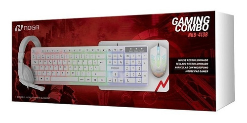 COMBO GAMER NOGA NKB-413 BLANCO (AURICULAR + TECLADO+MOUSE+MOUSE PAD) RETROILUMINADO · Imagen 2