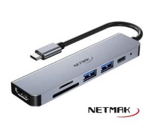 HUB USB TIPO C NETMAK 6 PUERTOS NM-6EN1 Resolución: 4K 30HZ |HUB USB-C 6 en 1 4K / 30HZ 1 x HDMI 2 x USB3.0 1 x Tipo C hembra 1 x SD 1 x TF