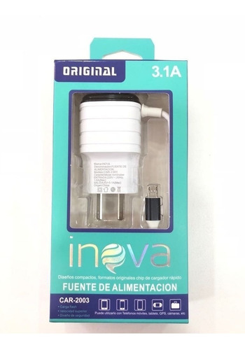 CARGADOR USB 5V A 3.1A + 3 USB INOVA CAR2043