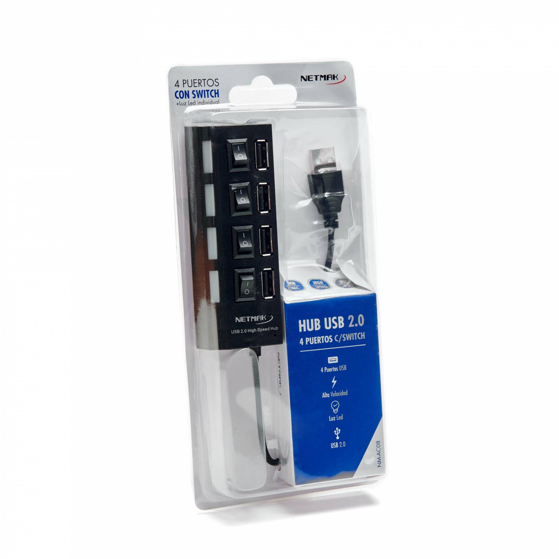 HUB USB 4 PUERTO NETMAK NM-AC08 USB 2.0	