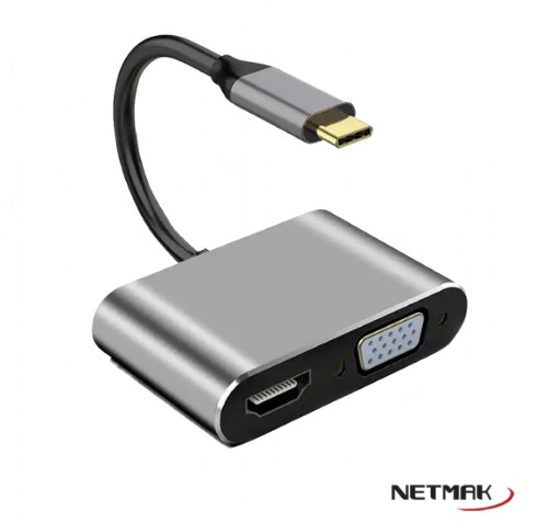 HUB USB TIPO C 4 PUERTOS NM-4EN1 (TIPO C  / HDMI  / USB3.0  / VGA)