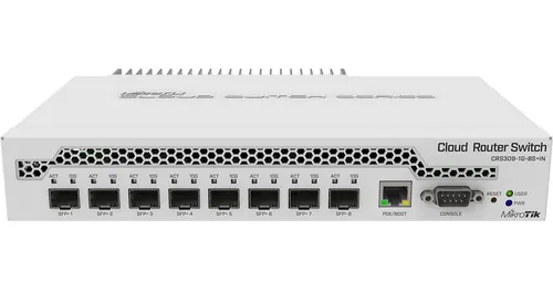 SWITCH MIKROTIK CRS309-1G-8S+IN | 8 PUERTOS SFP+ 10GBPS | 1 PUERTO GIGABIT ETHERNET | SISTEMA OPERATIVO DUAL (SWITCHOS / ROUTEROS) | GESTIONADO | BAJO CONSUMO ENERGIA | IDEAL PARA REDES TRONCALES | MO	