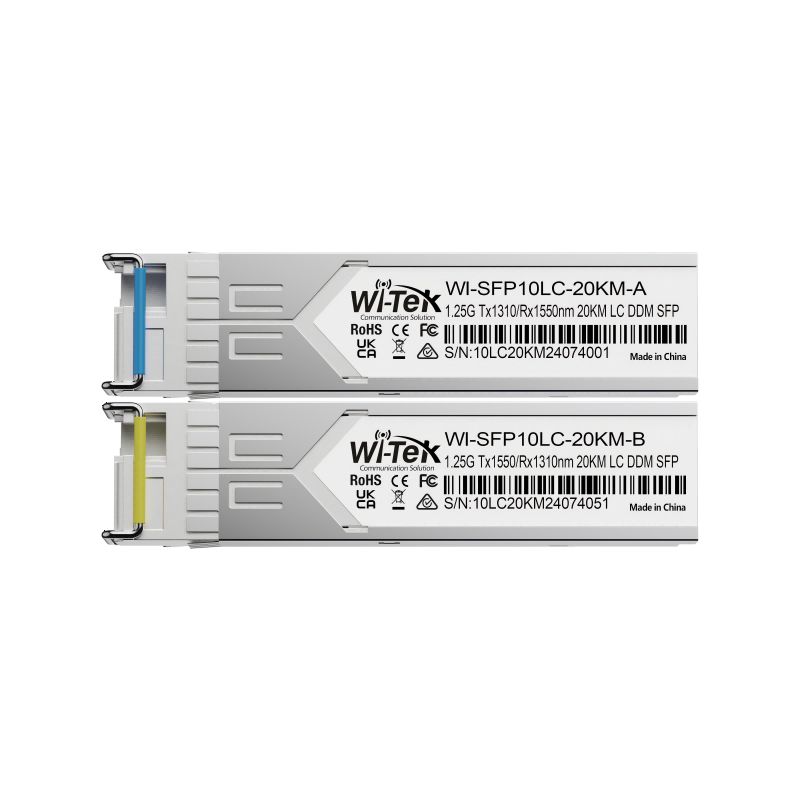 PAR TRANSCEIVER SFP WI-TEK WI-SFP10LC-20KM-A/B TX1310/TX1550 LC DDM | 1GB | LC | 20 KM | 1 PELO | MM/SM Monomodo