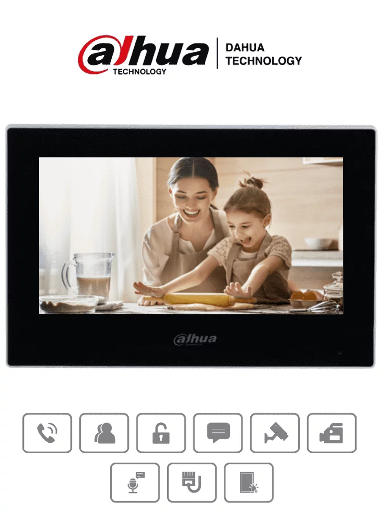 PANTALLA DAHUA DHI-VTH2621G-P NEGRA | Pantalla 7 | TACTIL | Unidad Interior | POE Para PORTERO IP