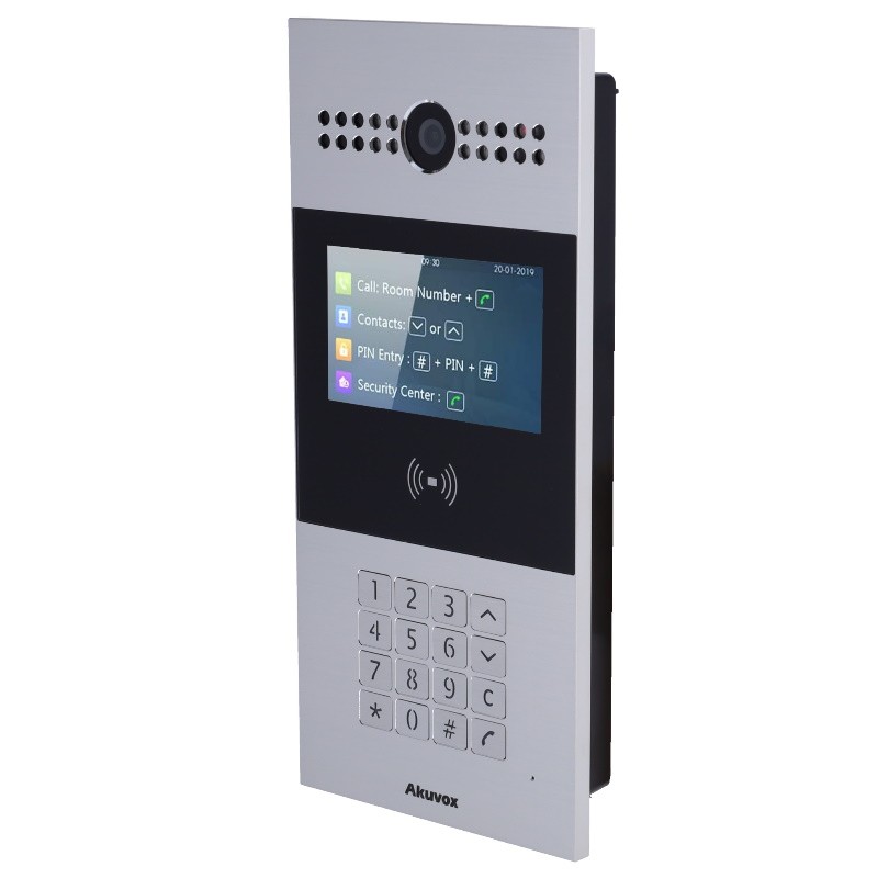 PORTERO VISOR AKUVOX R28A | Multifamiliar | 2 Mpx | Pantalla 4.3 | Antivandalico | Para temperaturas extremas | Tarjetas 125Khz + 13.6Mhz | SIP | ONVIF | Wiegand | RS485 | PoE | IP65