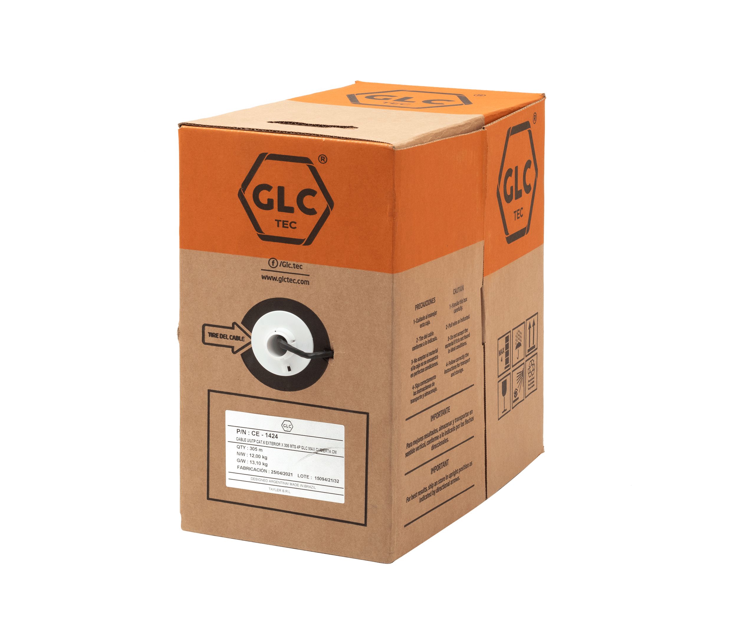 CABLE UTP CAT6 GLC MAX 305MTS CE-1424 EXTERIOR 100% cobre
