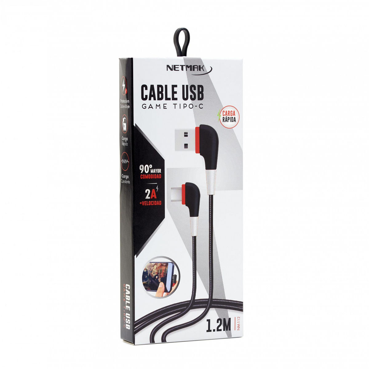 CABLE USB A USB TIPO C NETMAK NM-112 90º 1.2 MTS