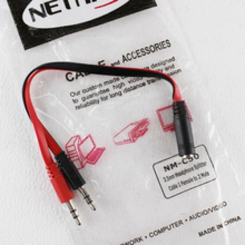 Cable Adaptador Audio 3.5mm Hembra a 2 machos  de Microfono + Auricular NM-C50 Miniplug
