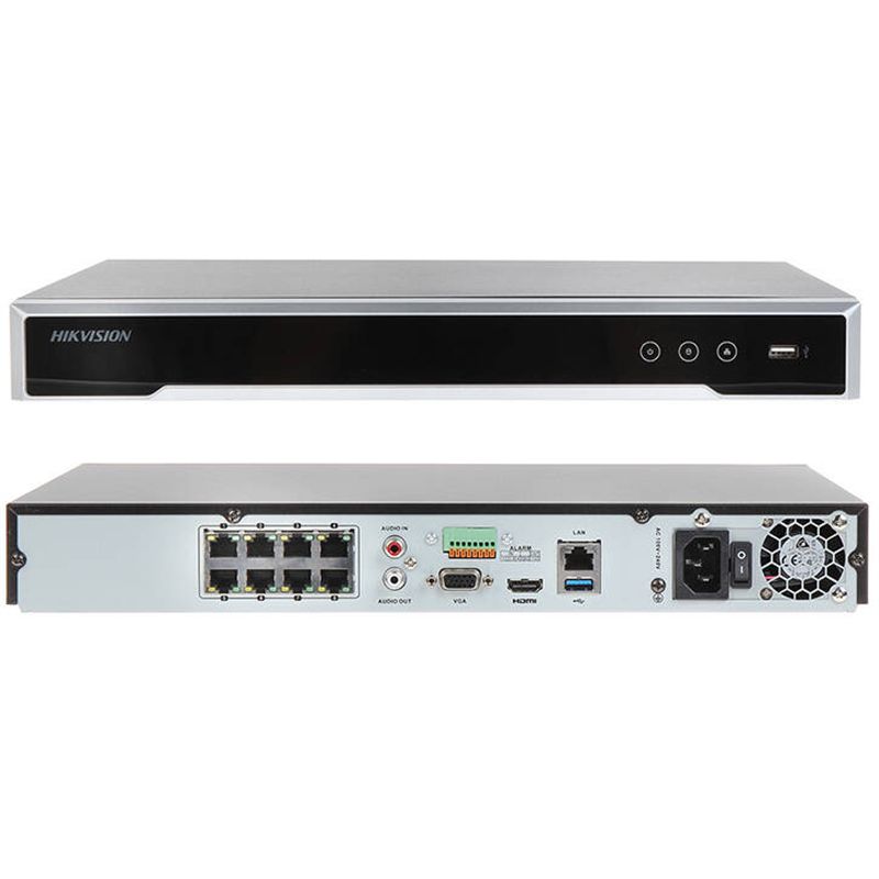 NVR 8CH HIKVISION DS-7608NI-K2/8P | 8 puertos POE | 8Mpx max | 80Mbps | H.265 | 2 SATA | Smart VCI | ANPR