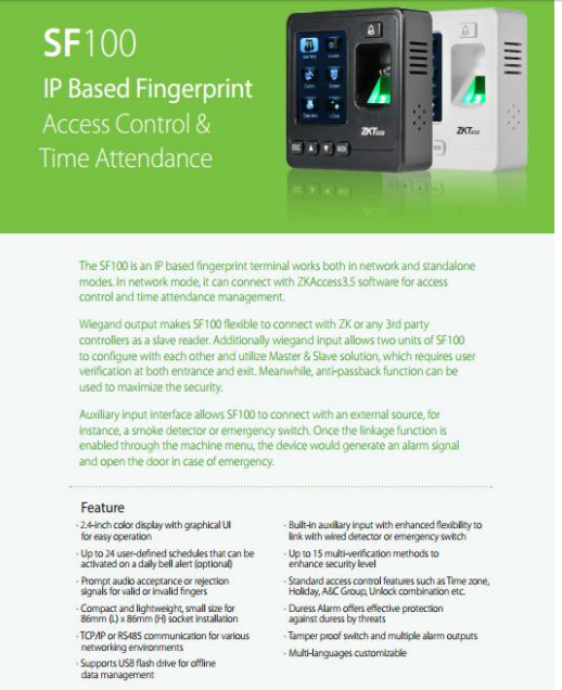 CONTROL ACCESO ZKTECO TERMINAL SF-100 Lector de Huellas e Interface IP · Imagen 4