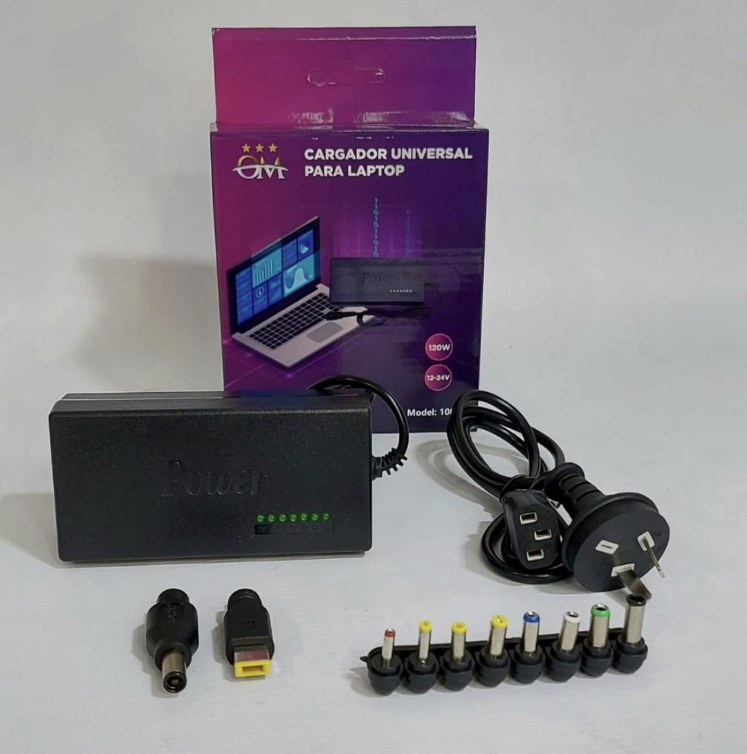CARGADOR NOTEBOOK UNIVERSAL 120W 10 puntas incluye TIPO C mod 1002