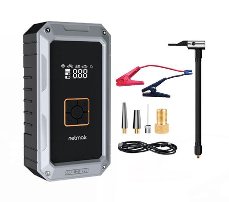 COMPRESOR DE AIRE PORTATIL NETMAK NM-CA102 90W | con arrancador de batería integrado 600A 