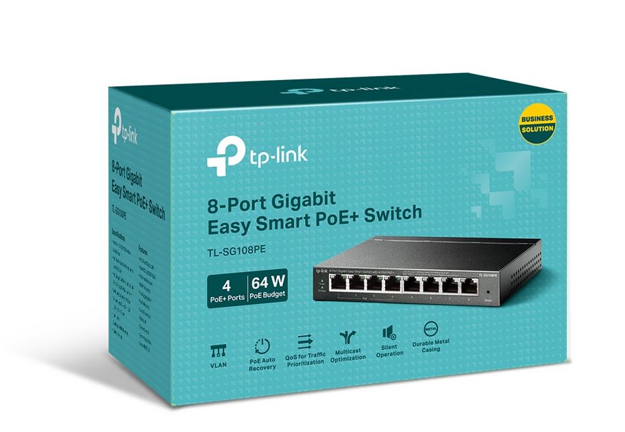 SWITCH TP-LINK TL-SG108PE | 8 Puertos | GIGA | 4 POE 64W Total 