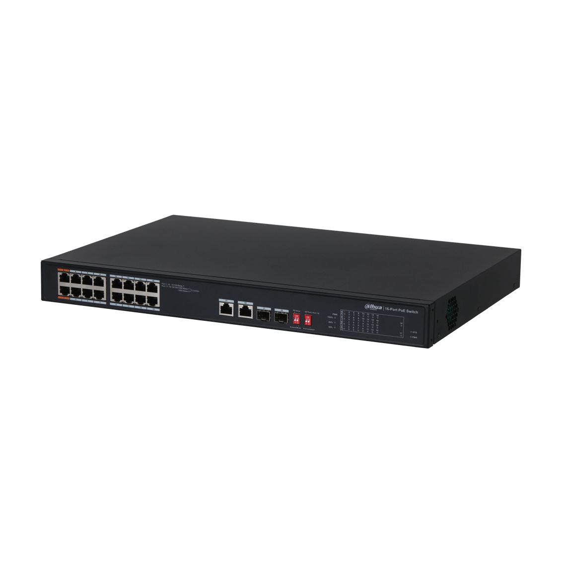 SWITCH DAHUA 16 PUERTOS DH-PFS3218-16ET-135 | 18 Puertos Ethernet + 2 SFP | 16 10/100 + 2 1000 Uplink | POE 16 Puertos 135W Total | Whatchdog | Extended POE 250mtrs