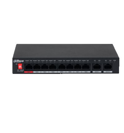 SWITCH DAHUA 10 PUERTOS DH-PFS3010-8ET-96-V2 | 8 Puertos 96W POE 2.0 y Hi POE | Watchdog PD Alive | 250mtrs POE | Inteligent POE