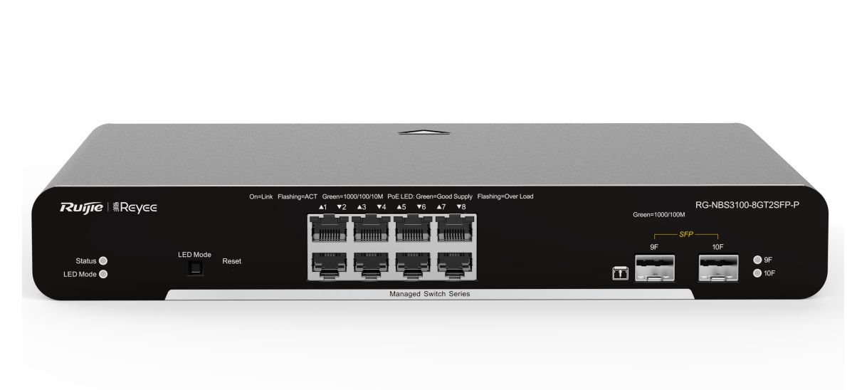 SWITCH RUIJIE REYEE RG-NBS3100-8GT2SFP | 8 Puertos + 2 SFP | POE | Gigabit | Cloud | Metalico | 125W