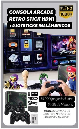 CONSOLA VIDEO HDMI GAME STICK RETRO RS-80 | 2 GAMEPAD | EMULADOR ATARI FAMILY SEGA PS1 ETC · Imagen 2