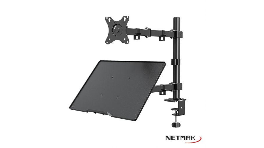SOPORTE PARA MONITOR/NOTEBOOK NETMAK 2 BRAZOS ARTICULADO MONITOR DE 13 A 32 Y NOTEBOOK HASTA 17 NM-ST26	