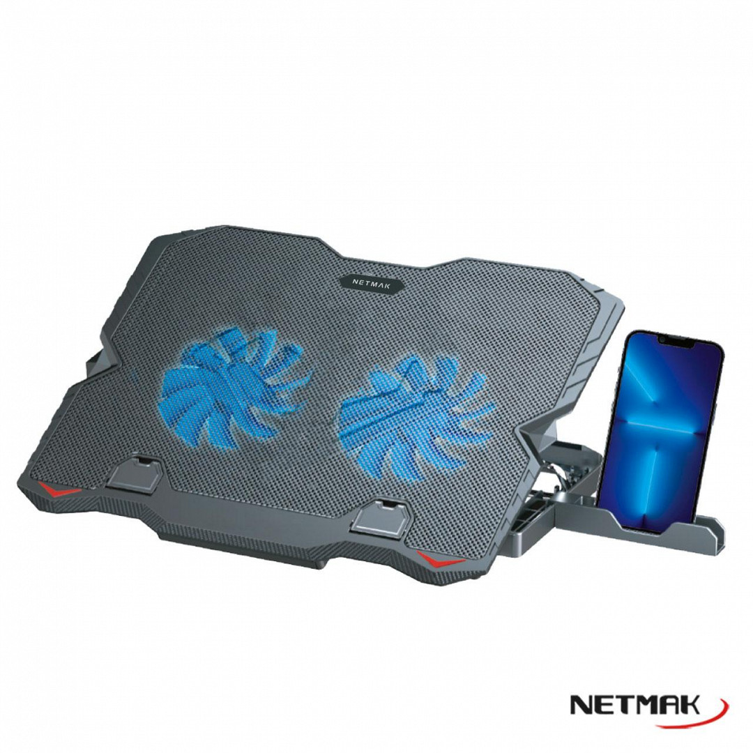 BASE PARA NOTEBOOK NETMAK NM-N134 CON SOPORTE REMOVIBLE PARA CELULAR

