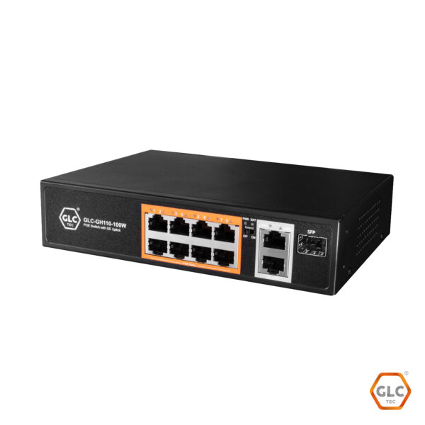 SWITCH GLC-GH110-100W - 8 PUERTOS POE +2 PUERTO 10/100/1000 UPLINK+1 SLOT SFP