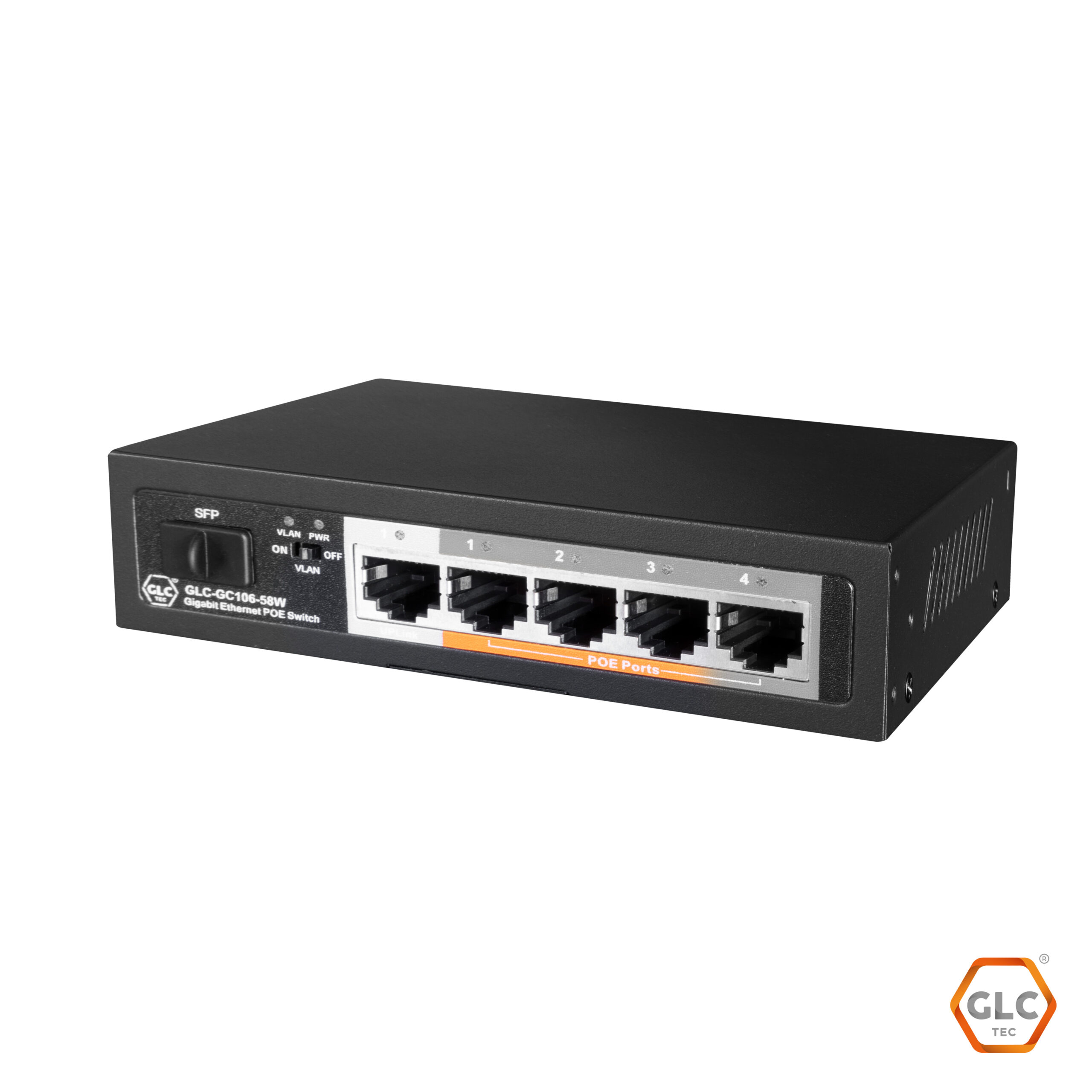 SWITCH GLC-GC106-58W  | 5 Puertos + 1 SFP | GIGALAN | POE 4 Puertos 58W Total	